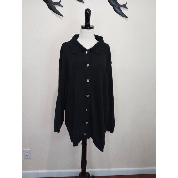 Ulla Popken Plus Size Black 100% Cotton Relaxed Fit Cardigan Sweater 24/26 / 3X - Picture 1 of 9